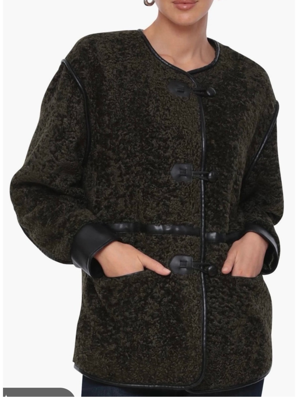Classic Olive Faux-Shearling Toggle Jacket